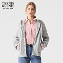 Teenie Weenie【四季绞花】小熊女2025秋季新款绵羊毛针织开衫连帽外套 A-中灰色 S