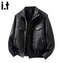 :CHOCOOLATEit潮牌皮衣外套男秋季新款高街痞帅高级设计感宽松夹克 黑色 L