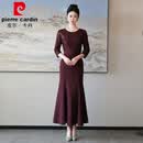 皮尔卡丹（pierre cardin）高端喜婆婆婚宴装2026秋季新款喜妈妈婚礼订婚亮片钉珠礼服鱼尾裙 安哥拉红 L