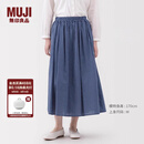 无印良品（MUJI）女式 棉纱 抽褶裙 长半身裙女款裙子25年秋季女装 BE1XTA5A 蓝色格纹 L (165/70A)