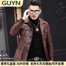 GUYN轻奢男装品牌2025春秋新款真皮皮衣男头层牛皮夹克男商务休闲 棕色 棕色 XL