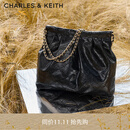 CHARLES&KEITH子母链条大容量流浪包托特包单肩斜挎包女包生日礼物CK2-40671449 Black黑色 L