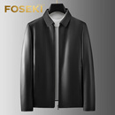FOSEKI高端品牌男装真皮皮衣夹克男翻领头层绵羊皮可脱鹅绒内胆2025冬季 黑色 M 170