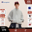 Champion冠军加绒卫衣男女2025秋冬新款立领潮牌保暖休闲按扣半高领上衣 浅灰色 L