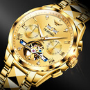 欧品客劳力瑞士原装进口陀飞轮手表男士机械表防水18K金表十大品牌男表 R3186全金金面-享全国专柜终身质保服务 原装进口 40mm 直径