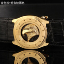 威镰史蒂芬商务时尚豹头鹰头男士皮带鳄鱼纹男装裤带平滑扣腰带 无钻金色扣+鳄鱼纹黑色 110cm