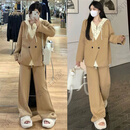 GUYN孕妇秋季套装2025新款时尚春秋款假两件洋气时髦外套秋装女慵懒风 卡其色套装 M.