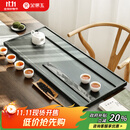 金镶玉绿檀石茶盘茶托喝茶木纹绿石功夫大号石头茶台 山水一色80*33*3.5