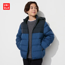 优衣库童装男女童高级轻型羽绒连帽外套帽子可拆卸羽绒服471378 67 海蓝色 160