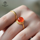 扶摇天然冰红南红戒指玛瑙红宝石女款金镶玉大蛋面轻奢高级感戒指 扶摇 14号天然冰红南红玛瑙戒指（含鉴定证书）