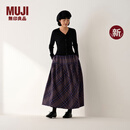 无印良品（MUJI）女式 法兰绒 抽褶裙 长半身裙 女 裙子 女装 25年秋季 BE1D1C5A 棕色格纹 M