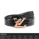 Maza Honguan男士鳄鱼皮皮带男商务平滑扣镶砖腰带简约真皮裤带商务板扣皮带男 玫瑰金扣(配黑色肚皮) 140cm 联系在线客服【领优惠券】