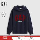 GAP女装2025秋季新款撞色Logo宽松抓绒套头连帽衫卫衣上衣792499 海军蓝 M (165/88A) 亚洲尺码