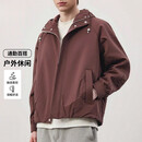 UOSO男士防风冲锋衣秋冬季新款夹克潮流休闲户外运动工装连帽外套男 A2515红色 3XL