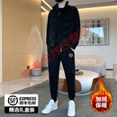 BG GLAMURB轻奢品牌男士运动套装2025秋冬新款潮流时尚帅气加绒卫衣搭配休闲 黑色【马甲+束脚套装】-加绒款 XL (适合130-145斤)