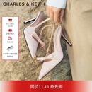 CHARLES&KEITH缎面蝴蝶结尖头高跟凉鞋女生日礼物CK1-60361556 Light Pink浅粉色 35