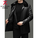 KBXNG劲霸山羊皮皮衣男冬季新款可脱卸水貂内胆毛领加厚保暖真皮外套 XL51黑色 XL 建议110-130斤