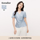 珂莱蒂尔2025年夏季新款醋酸面料褶皱设计感短袖雪纺衬衫女优雅上衣 淡群青 XL