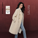 朗姿【王楚然同款 羊毛卷】羊毛设计感仿皮草大衣2025年冬季新款 米白色 S