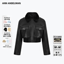 ANN ANDELMAN官方直营黑色毛领短款皮外套女秋冬新款保暖夹克上衣 黑色 S