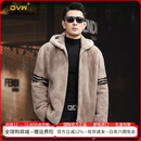 DVW国际品牌水貂皮草貂皮大衣男士短款鹅绒银蓝本色连帽皮毛一体外套 高端银蓝本色 XL 适合125-145斤