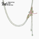 She's茜子爱的模样工艺水晶蜻蜓项链优雅轻奢毛衣链锁骨颈链新年礼物女 苹果绿D0