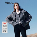 MO&Co.外套冬新品美丽诺绵羊毛手工钉钻宽松连帽毛呢