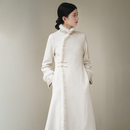 初蝉衣事2025秋冬新款中国风旗袍羊毛女气质全开襟澳毛新中式长款大衣外套 白色 L （现货）