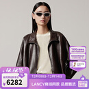 朗姿/LANCY【羊皮】2025秋季新款复古廓形美拉德高级感真皮衣外套 深棕色2 L