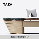 TAZA意式轻奢扇形办公桌 别墅全屋定制书房系列 蓝宝石奢石书桌 蓝宝石奢石面+北美黑胡桃木面 3.48M 书桌