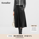 珂莱蒂尔秋季款高腰显瘦A字裙女真皮绵羊皮革中长款简约半裙 黑色 S