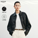 艾诺丝雅诗【商场同款】2026春季新款百搭率性皮夹克短外套PU皮衣女50121022 黑色 S
