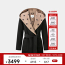 PORTS宝姿女装2024秋季新款LOGO提花连帽羊毛大衣ALT9C008UZW022 黑色印花-1 常规 S （4）