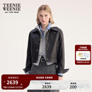 Teenie Weenie小熊女装皮衣2025秋季新款简约气质时髦短款翻领外套 黑色 S