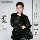 ANN ANDELMAN【吴千语同款】工装皮衣高级感抽绳皮收腰黑色皮外套 黑色 M