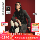 朗姿法式气质小香风收腰新年a字裙2025秋季新款高级感长袖连衣裙 黑色2 M