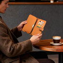 鹿师傅手工植鞣头层牛皮装两台手机包可充电质感搭扣证件银行卡收纳小巧 渐变棕【头层牛皮】