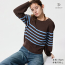 优衣库女装3D棉质圆领条纹针织衫/毛衣毛衫26春夏新款484504 37 栗色 M