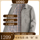 UOSO风衣纯棉高端商务中老年爸爸外套男士翻领运动夹克春秋款休闲上衣 K2122深卡其 10XL 默认尺码1