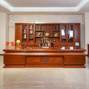 攀汇花梨木实木皮办公桌老板桌椅组合总裁桌大班台董事长工作台 3点6米文件柜B款