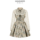 LULUALWAYS【商场同款】24秋季新款复古公主风高腰显瘦印花连衣裙 米白色 S