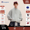 Champion冠军加绒卫衣男女2025秋冬新款立领潮牌保暖休闲按扣半高领上衣 浅灰色 L