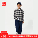 优衣库【惊喜价】童装男童女童法兰绒格子衬衫长袖衬衣薄478132 09 黑色 160