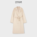 三只小山羊 【杨幂同款】经典123 超细 双面100纯羊绒 大衣长款女 米白色 XS