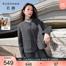 三彩【骆驼绒】大码女装2025冬季新款短款双面呢大衣外套胖MM