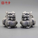 冬帝麒麟纯银茶宠999足银摆件手茶玩禅意茶道创意茶台装饰茶桌银摆件 麒麟银茶宠 280克/一对 +证书礼盒