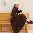 紫涵（ZIHAN）紫涵复古咖色衬衫连衣裙小狗提花马甲两件套装裙女2025年冬季新款 咖色 L