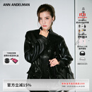 ANN ANDELMAN【吴千语同款】工装皮衣高级感抽绳皮收腰黑色皮外套 黑色 M