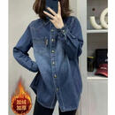 2025新款牛仔衬衫女秋冬新款小个子短款时尚宽松休闲百搭叠穿衬衣 牛仔衬衫【加绒款】 L 【建议115-130斤】
