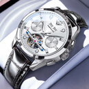 劳力士王子新款瑞士进口男士手表机械表商务夜光防水镶真钻镂空飞轮真皮男表 R3806黑皮银壳白面【进口机芯】 真钻鉴定卡 41mm